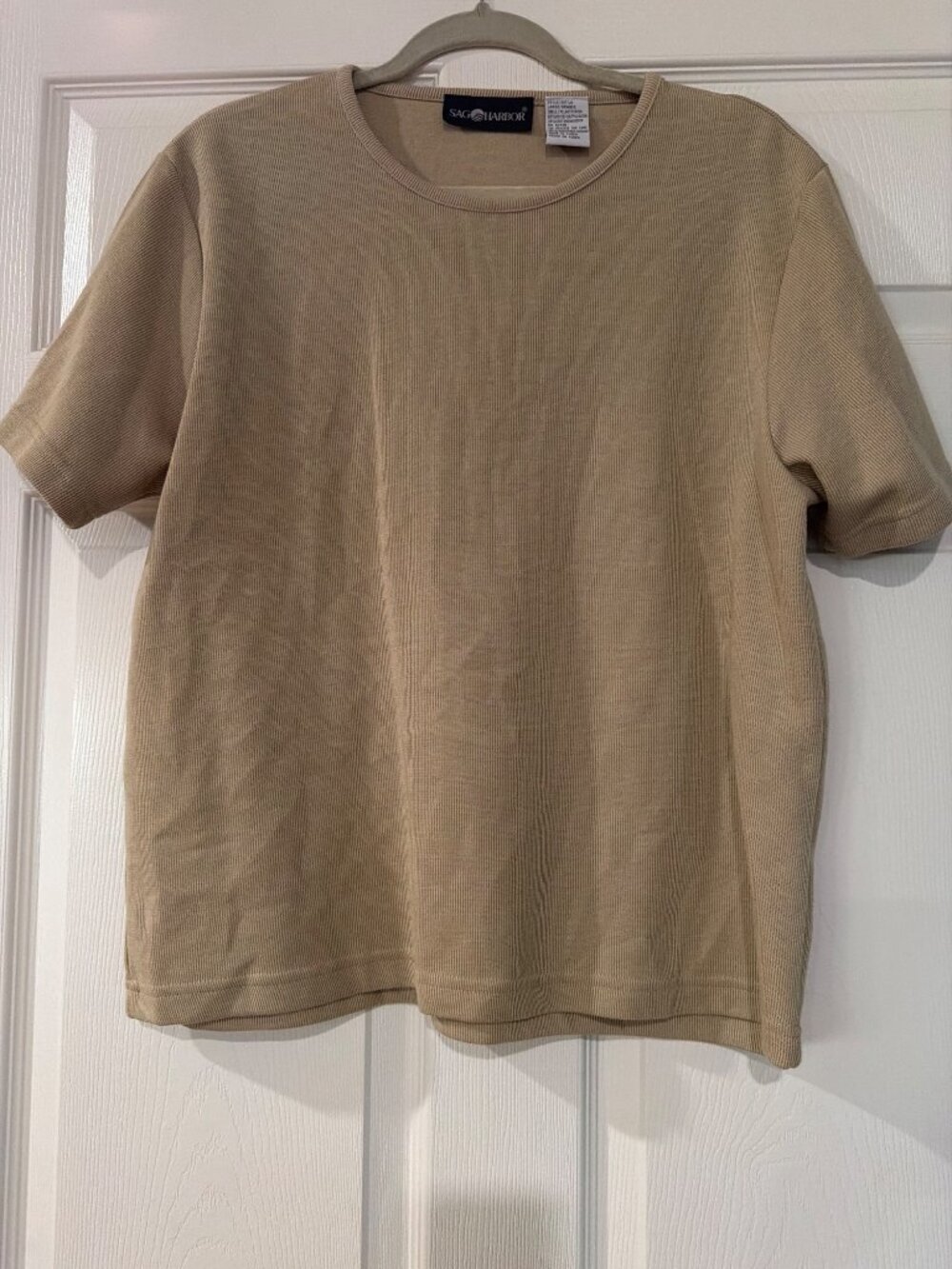 Sag Harbor Beige Short Sleeve Knit Top Large Polyester Cotton Blend
